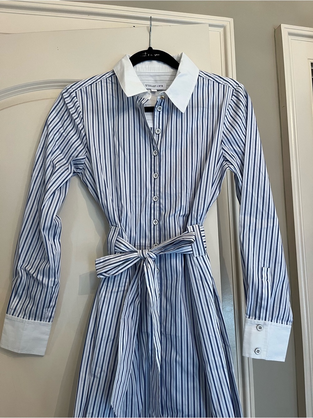 Derek Lam Striped Blue & White Shirt Dress with Tie Waist